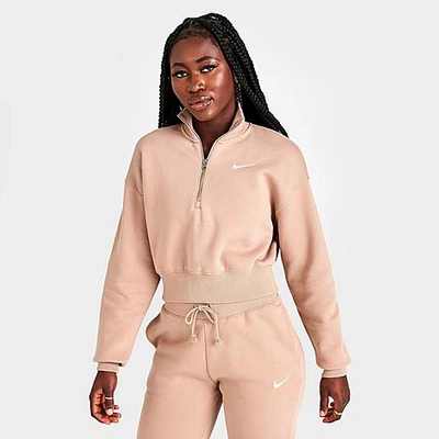 Shop Nike Women's Sportswear Phoenix Fleece Oversized Half-zip Crop Sweatshirt In Hemp/sail
