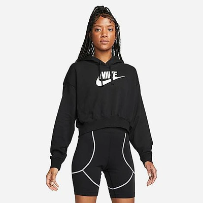 Shop Nike Women's Sportswear Club Fleece Crop Hoodie In Black/white