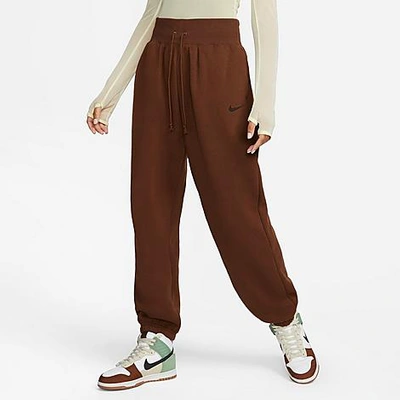 Shop Nike Women's Sportswear Phoenix Fleece Oversized High-waist Jogger Pants In Cacao Wow/black