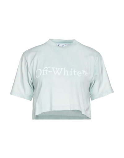 Shop Off-white Woman T-shirt Sky Blue Size L Cotton, Elastane