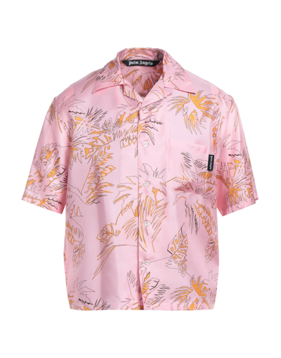 Shop Palm Angels Man Shirt Pink Size 40 Silk, Polyester