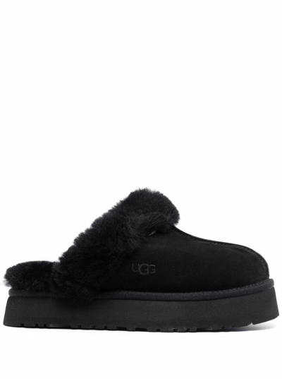 Shop Ugg Disquette Black Suede And Fur Mules  Woman