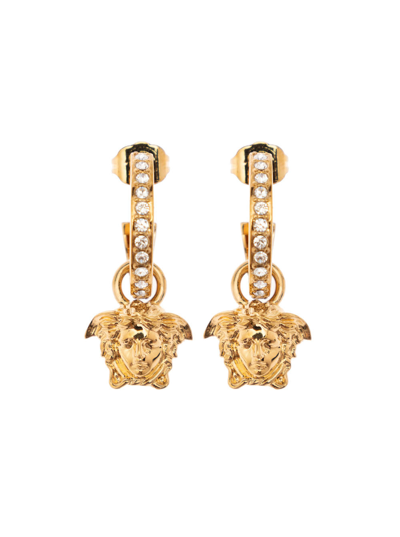 Shop Versace Woman's Medusa Metal  Pendant Earrings With  Crystals Detail In Metallic