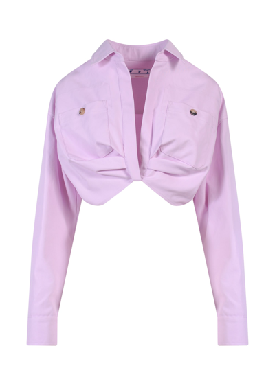 Off-white Co Twist Cropped Cargo Shirt In Purple