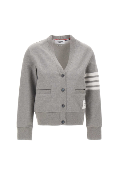 Shop Thom Browne V-neck Seamed Cotton Cardigan In Grey