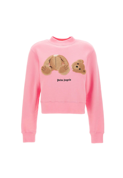 Shop Palm Angels Bear Fitted Cr Cotton Sweatshirt In Pink