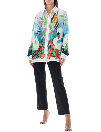 Shop Casablanca Le Lac Tranquille Printed Silk Shirt