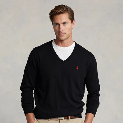 Shop Ralph Lauren Cotton V-neck Sweater In Polo Black