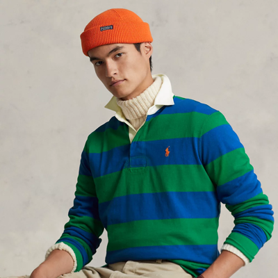 Shop Ralph Lauren Classic Fit Striped Jersey Rugby Shirt In Sapphire Star/primary Gre