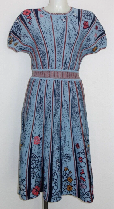 Pre-owned Ivko Kleid Jacquard Pattern Dress Blau Glasmalerei-muster Bronze Glitzer 192740