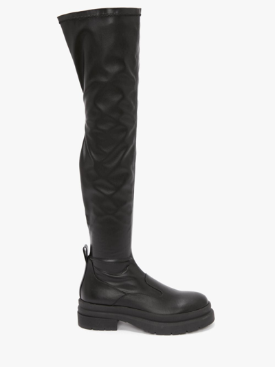 Shop Jw Anderson Leather Over The Knee Boot In Black