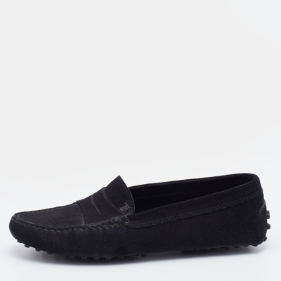 Pre-owned Tod's Black Suede Penny Slip On Loafers Size 36
