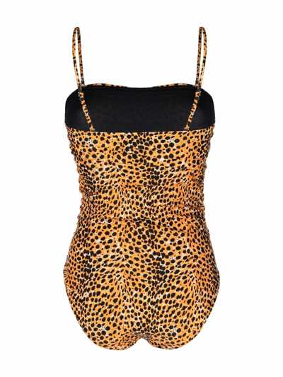 Shop Ganni Animal-print One-piece Swimsuit In Bright Marigold