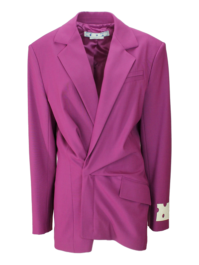 Off-white Fuchsia Pink Virgin Wool Blazer Dress In Pink