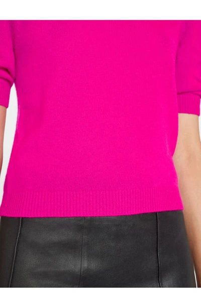 Shop Frame Ruched Sleeve Recycled Cashmere Blend Sweater In Magenta