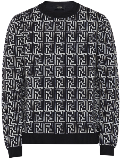 Shop Fendi Ff Wool Sweater In Black