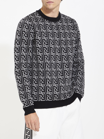 Shop Fendi Ff Wool Sweater In Black