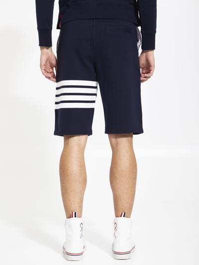 Shop Thom Browne 4-bar Cotton Shorts In Navy
