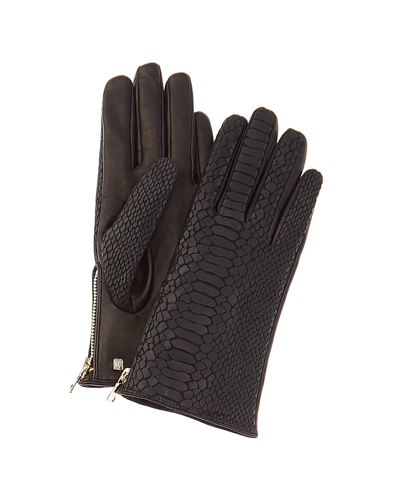 Shop Bruno Magli Snake-embossed Cashmere-lined Leather Gloves In Black