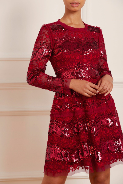 Needle & Thread Alicia Scallop Sequined Mini Dress In Deep Red | ModeSens