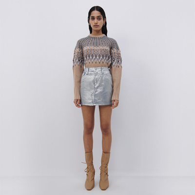 Shop Jonathan Simkhai Quinn Mid Rise Mini Skirt In Silver Foil