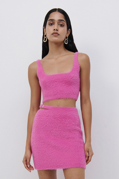Shop Jonathan Simkhai Laurie Fuzzy Knit Bralette In Hot Pink