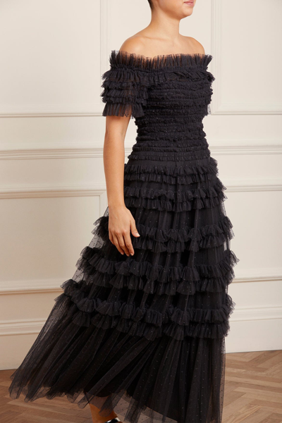Shop Needle & Thread Lisette Ruffle Off Shoulder Gown In Black