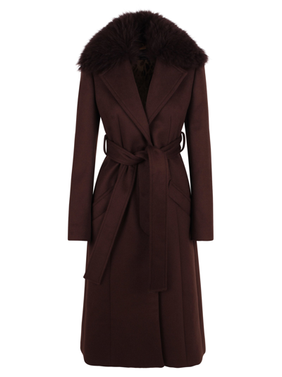 Shop Blumarine Long Coat In Brown