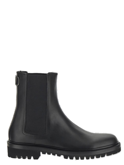 Shop Valentino Vlogo Plaque Round Toe Chelsea Boots In Black