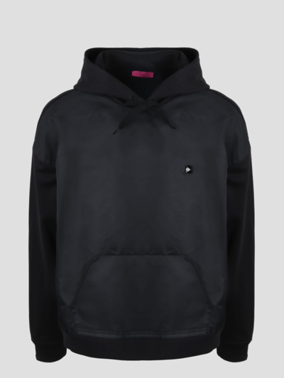 Shop Valentino Nylon Panel And Stud Detail Hoodie In Black