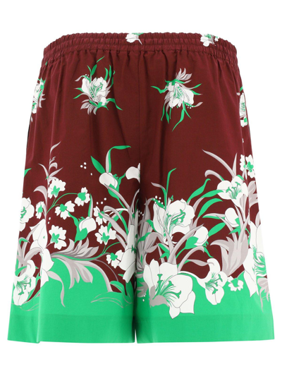 Shop Valentino Floral Printed Wide Leg Shorts In Brown