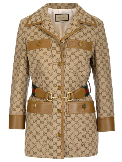 Gucci Gg Canvas Jacket With Web Belt
