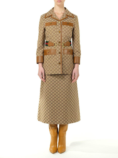 Gucci Gg Canvas Jacket With Web Belt