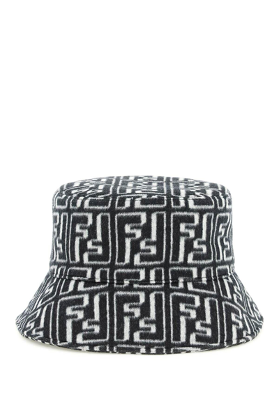 Shop Fendi Jacquard Wool Bucket Hat In Bianco+nero