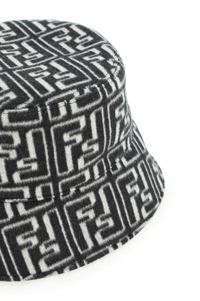 Shop Fendi Jacquard Wool Bucket Hat In Bianco+nero