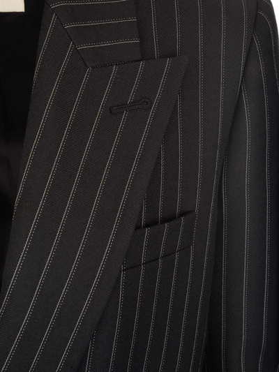 Shop Saint Laurent Pinstripe Tailored Blazer In Noir Craie