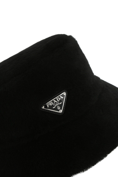 Shop Prada Black Shearling Hat In Nero