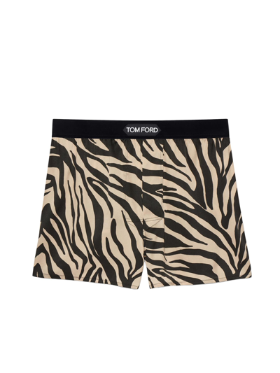 Tom Ford Zebra-print Silk Boxers In Beige | ModeSens