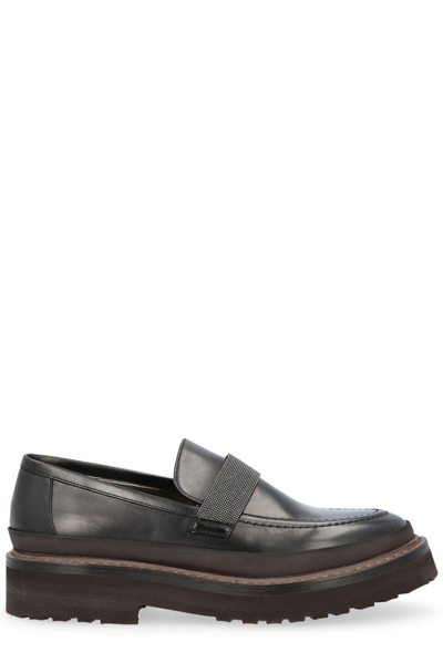 Shop Brunello Cucinelli Precious Band Smooth Loafers In C101