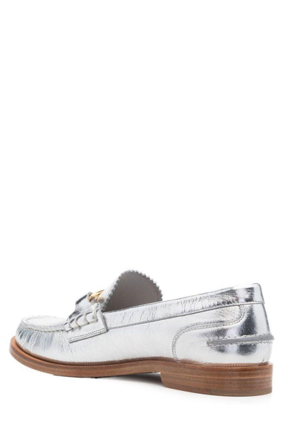 Shop Fendi Logo Plaque Slip-on Loafers In Argento