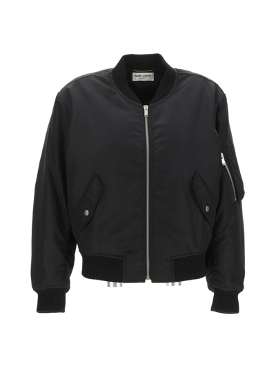 Shop Saint Laurent Zip-up Long-sleeved Bomber Jacket In Noir
