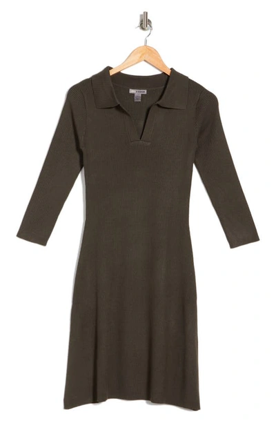 Love By Design Vermont Spread Collar Three-quarter Sleeve Rib Knit Dress In Rifle Green