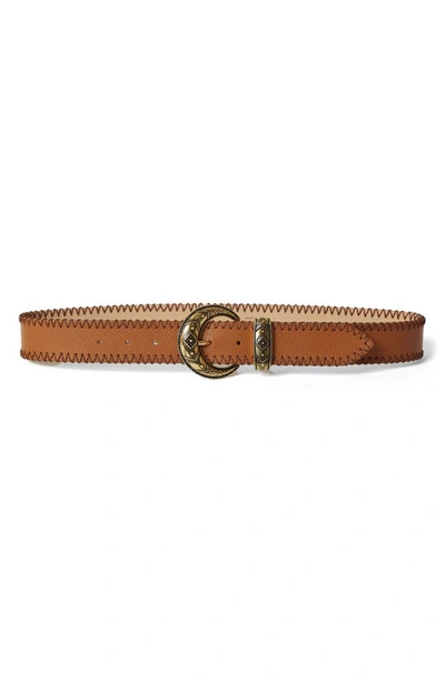 Shop B-low The Belt Clover Moon Buckle Leather Belt In Cuoio Brass