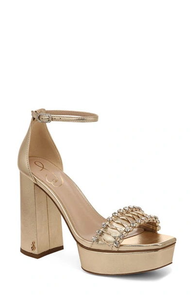 Shop Sam Edelman Ninette Ankle Strap Platform Sandal In Gold Leaf