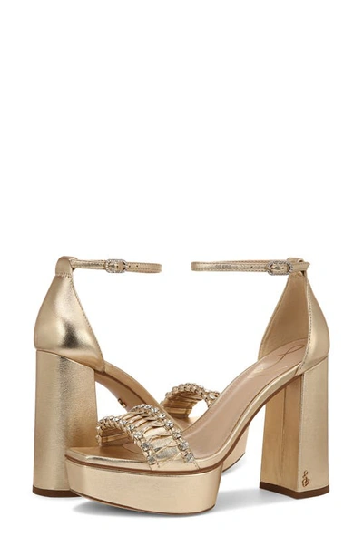 Shop Sam Edelman Ninette Ankle Strap Platform Sandal In Gold Leaf