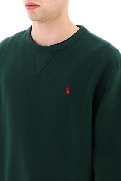 Shop Polo Ralph Lauren Logo Embroidery Sweatshirt In Green