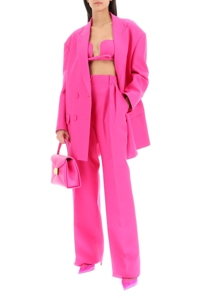 Shop Valentino Crepe Couture Wide Leg Trousers In Fuchsia