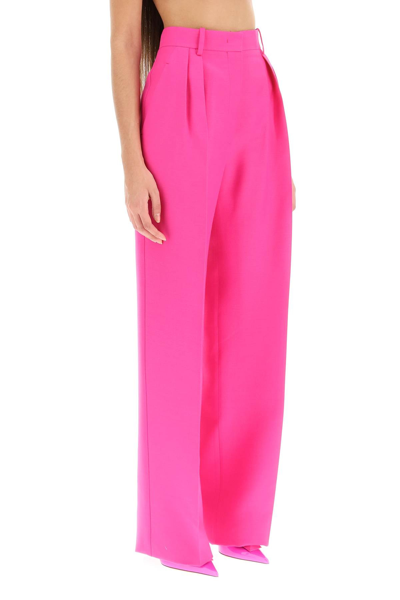 Shop Valentino Crepe Couture Wide Leg Trousers In Fuchsia