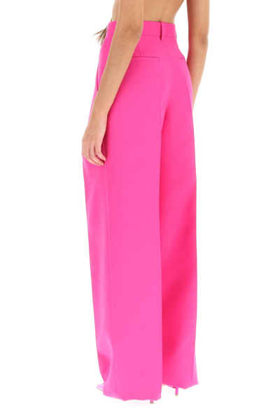 Shop Valentino Crepe Couture Wide Leg Trousers In Fuchsia