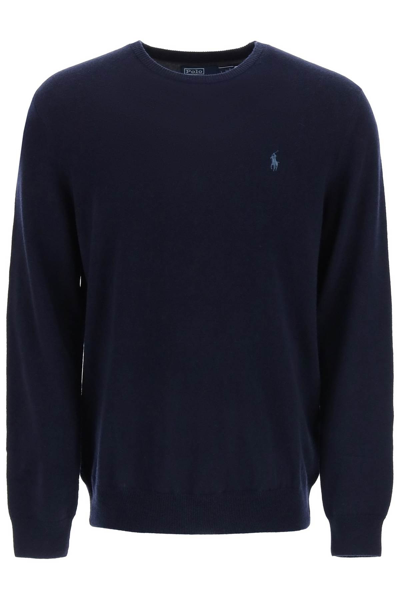 Shop Polo Ralph Lauren Logo Embroidery Wool Sweater In Blue